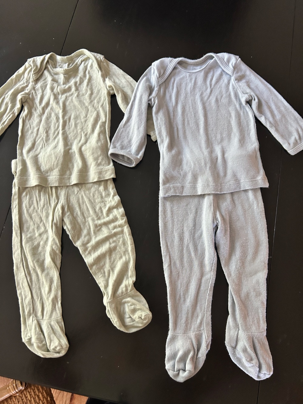solly baby Two-Pack Long Sleeve Footed Pajamas - Light Sage & Light Blue